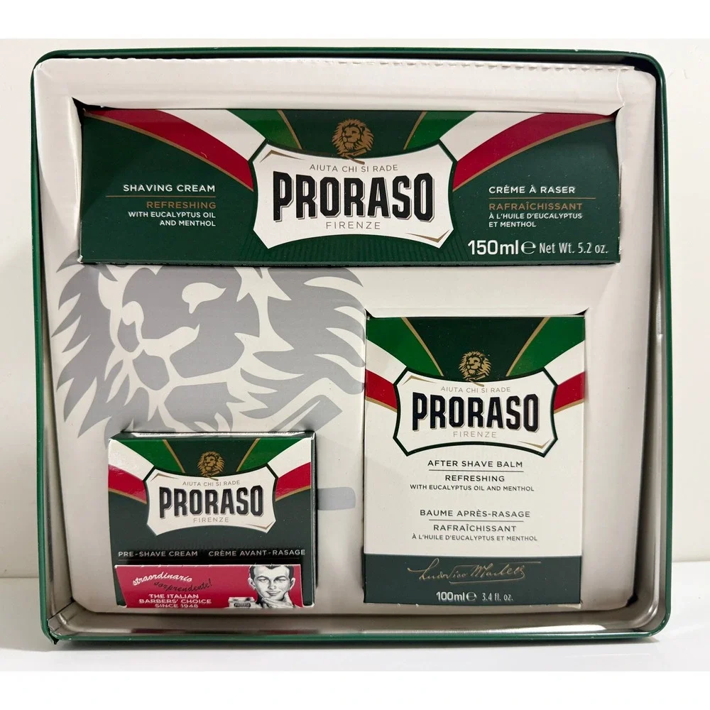 Proraso Shaving Kit Mens OS Green Gino Vintage Selection Refreshing‎ 3pc Tin Set